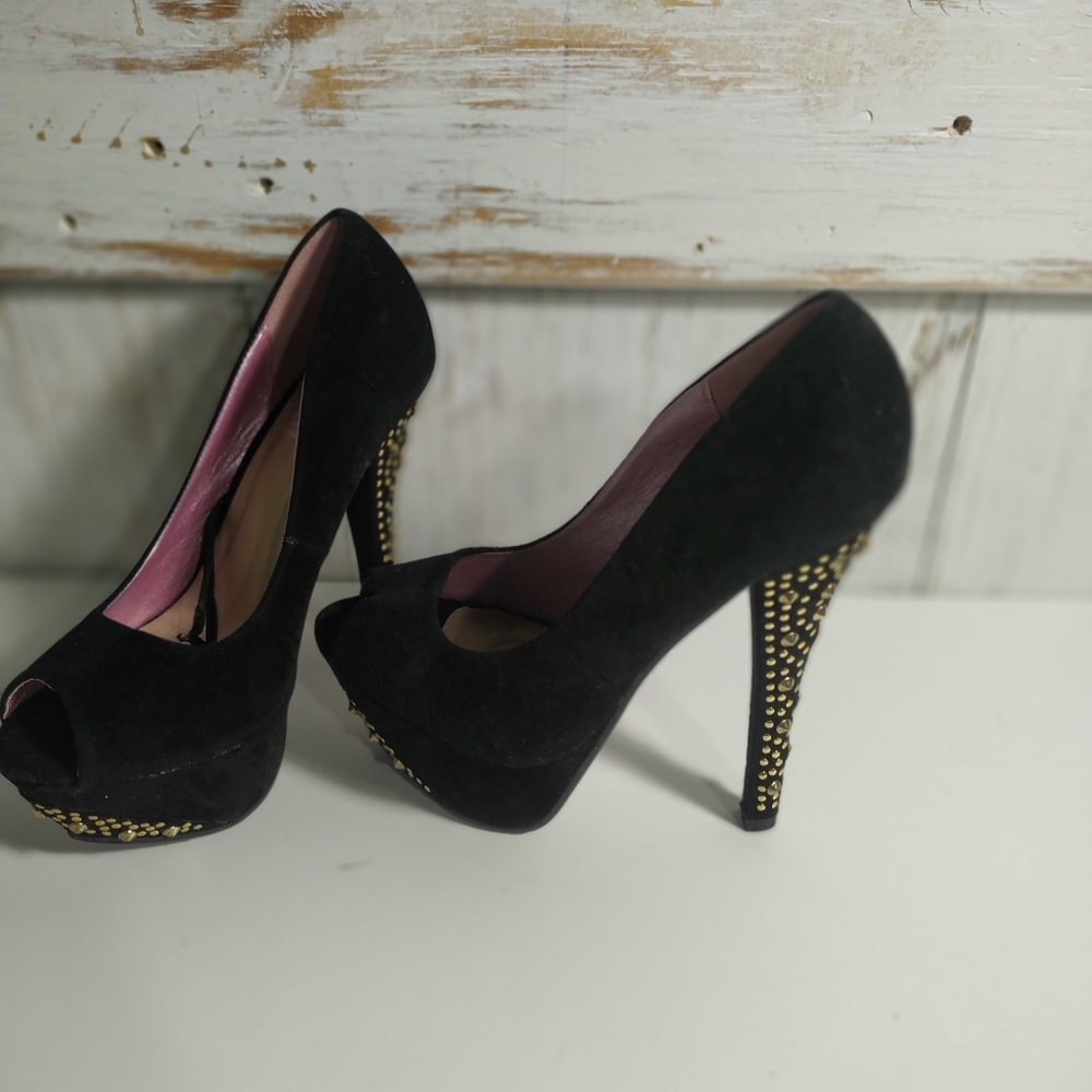 High heels golden tach size 7 black‎ @43